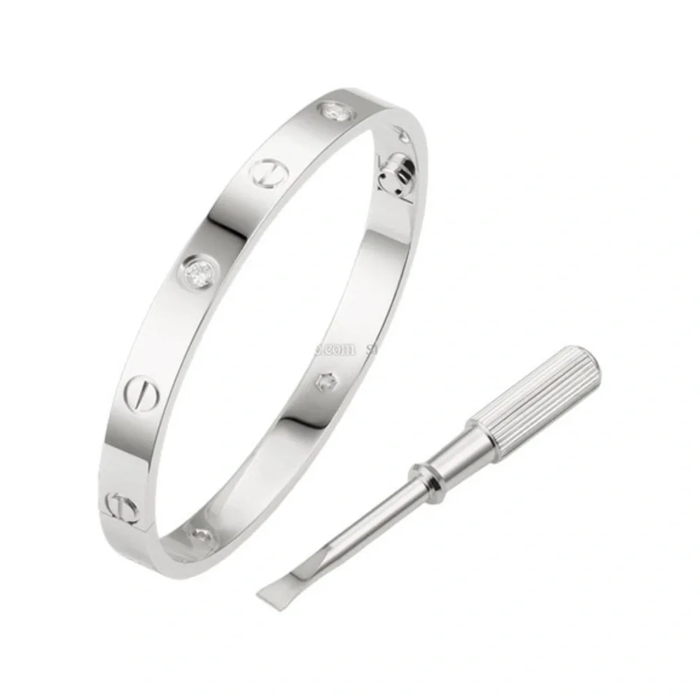 Generic Stainless Steel Screw Cuff Bangle Bracelet with 4 Stones and Screwdriver